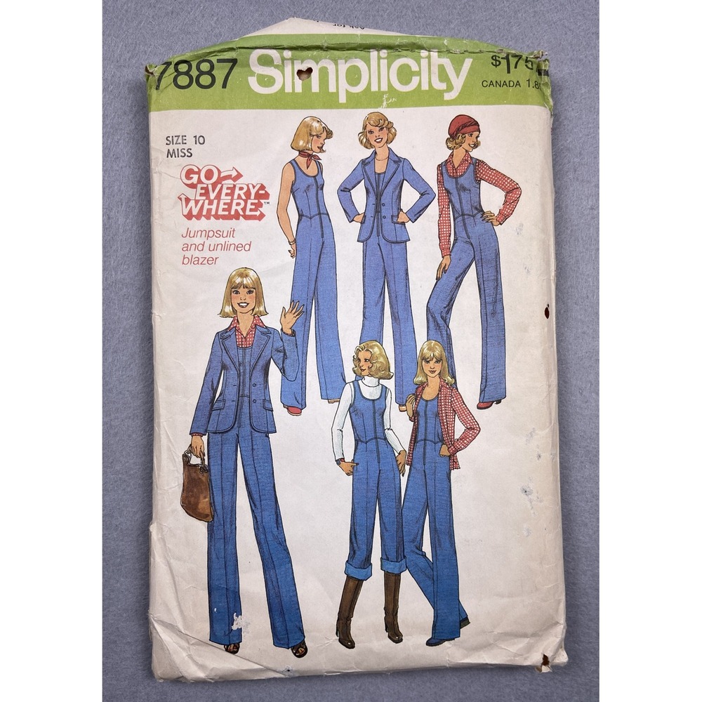 Vintage 1977 Simplicity 7887 Sewing Pattern Jumpsuit Blazer Set Size 10 Miss - Picture 1 of 4